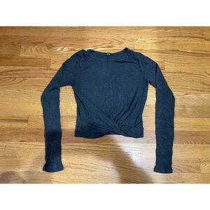 ALO Yoga Grey Long Sleeve Cropped Twist Front Ribbed Sleeves XSmall Women's